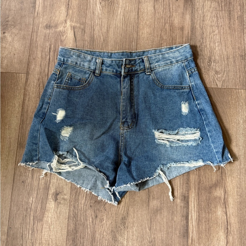 SHEIN Denim Cut Off Distress Shorts Size Large